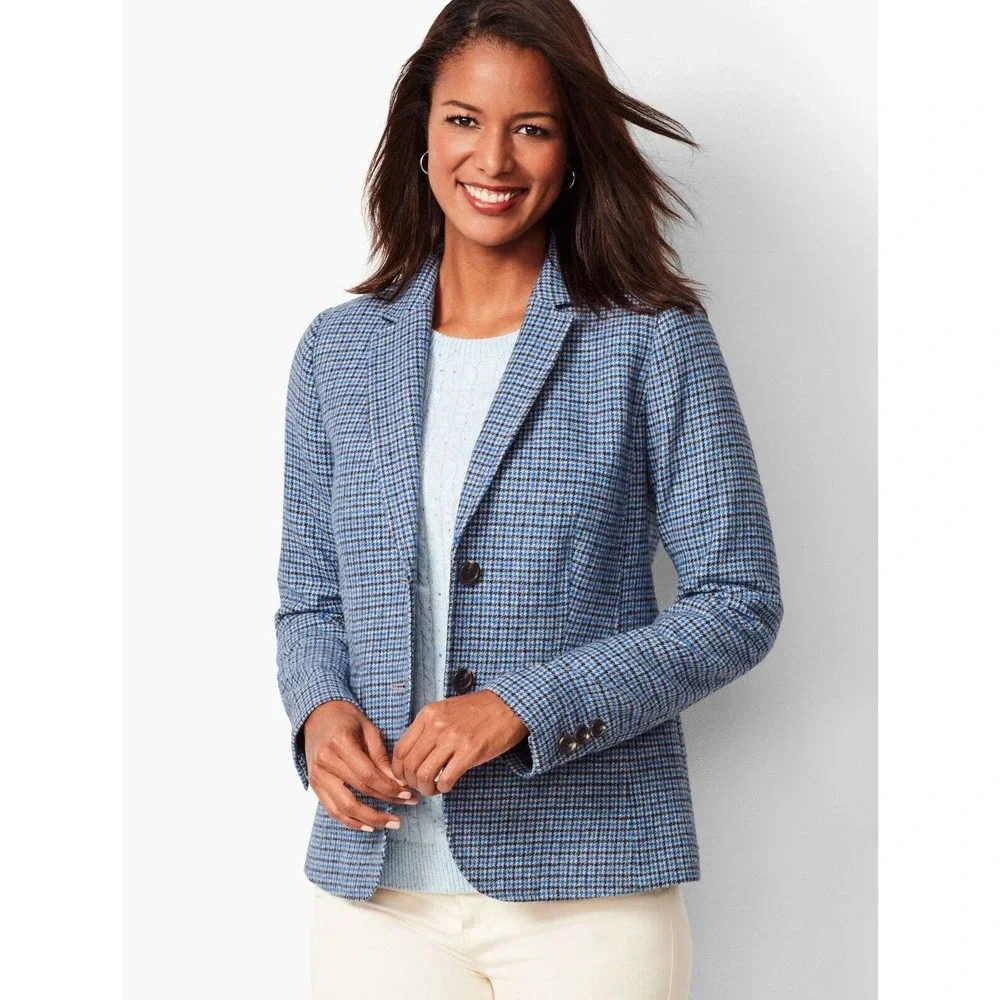 Talbots Shetland Aberdeen Blazer Tattersall Plaid Houndstooth Plus Size 20 P - Picture 1 of 11